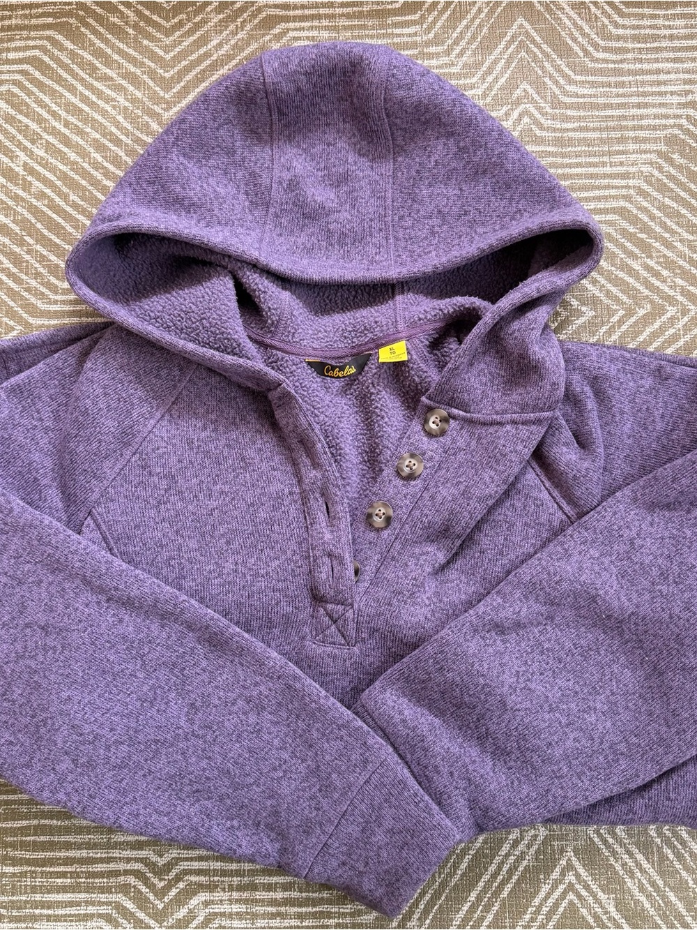 Cabela’s Purple Sherpa Fleece Hoodie Pullover Women’s XL Button Neck Sweater